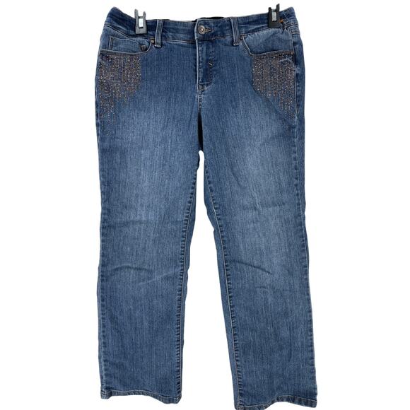 Christopher Banks Straight Jeans Women Size 8 Petite Dark Blue Mid Rise Denim - Picture 1 of 6